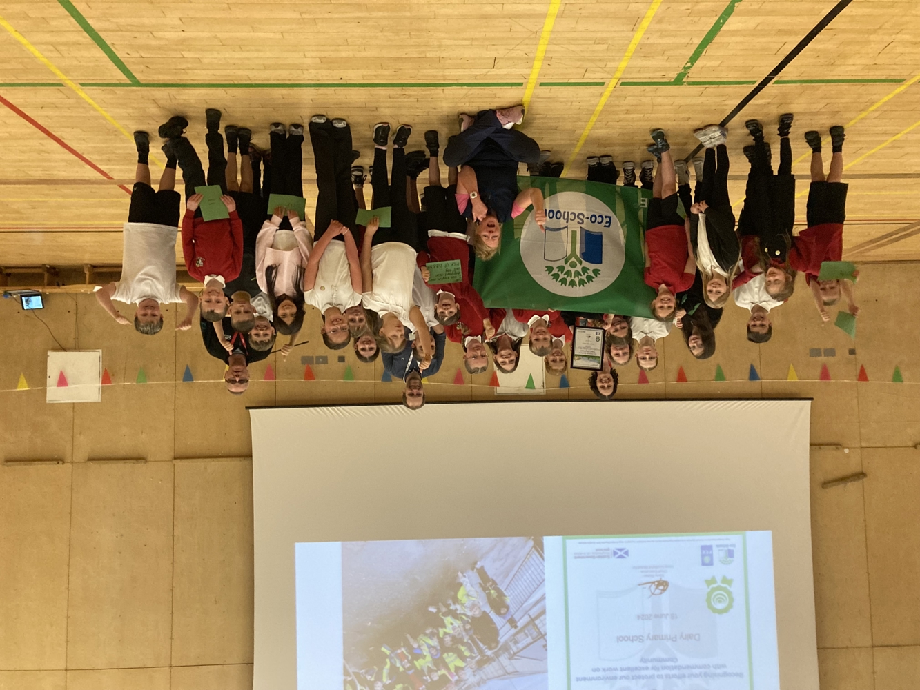 Nicola Davidson with pupils and staff from Dalry Primary School