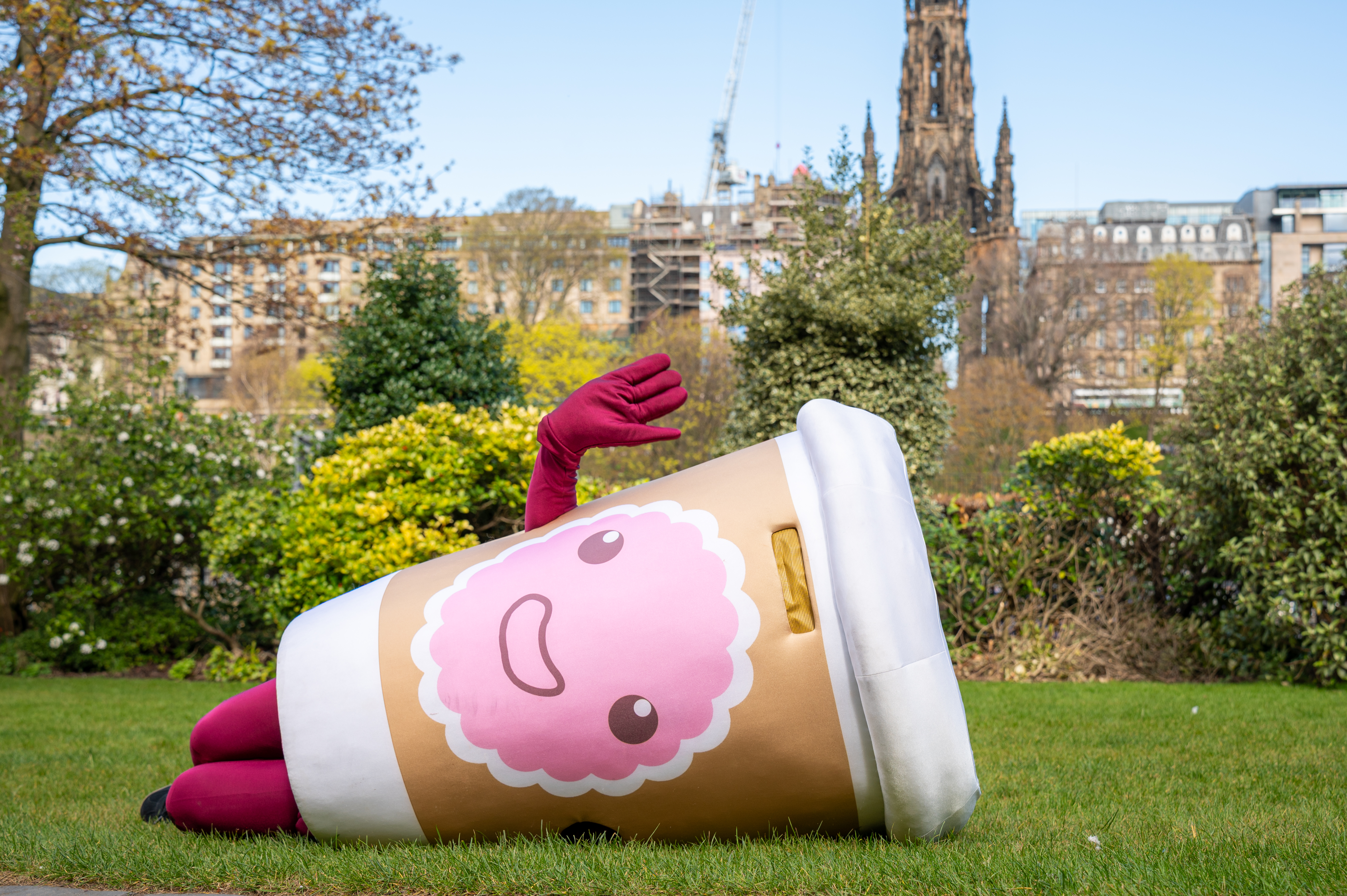 One of our mascots, Beanie, posing in Edinburgh