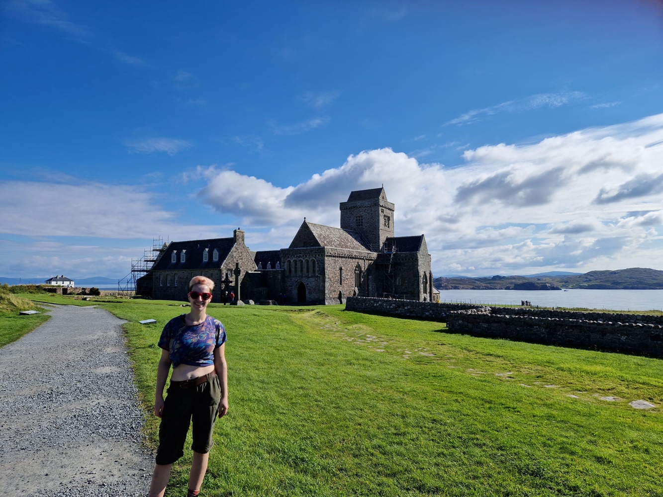 Helena standing in front of Iona Abbey
