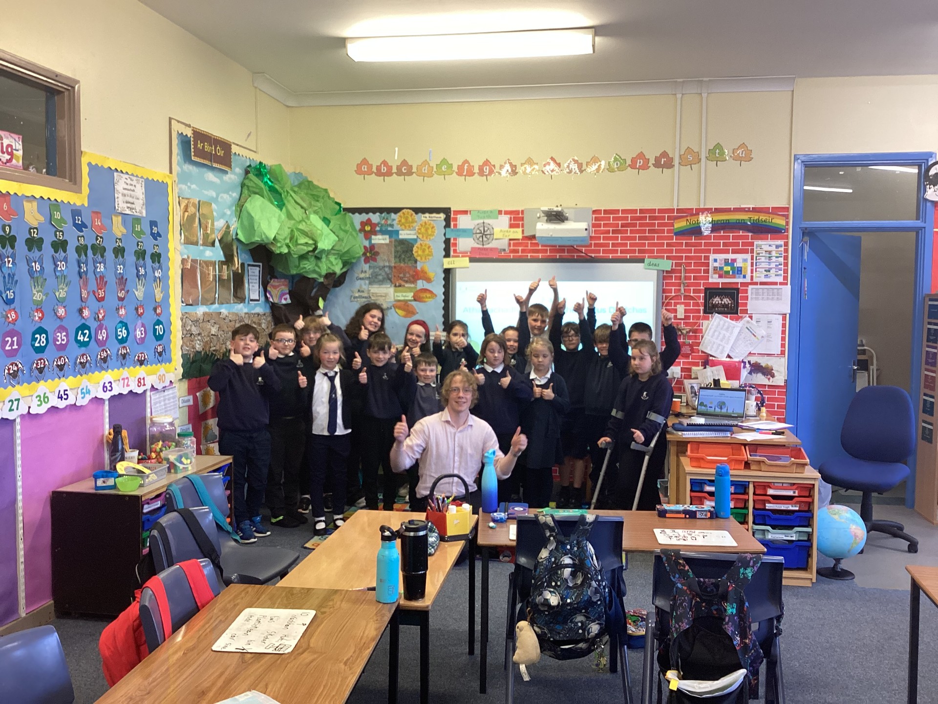 Jonathan with pupils from Back Primary School